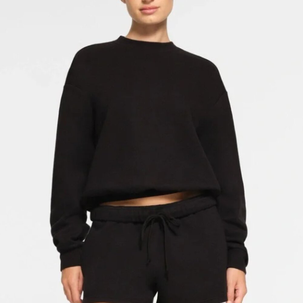 SKIMS Cotton Fleece Crewneck Pullover Womens Large Onyx Sweatshirt Sweater NEW
